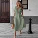 Summer Women's V Neck Dress Pure Cotton Loose Comfortable Long Solid Color New_ecoleips.com