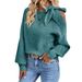 Women's Clothing Off-Shoulder Bow Tie Lantern Sleeve Knit Sweater - Elegant & Casual Pullover With Flowy Fit_ecoleips.com