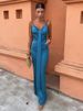 K European And American Women's V-neck Pleated Sleeveless Dress_ecoleips.com