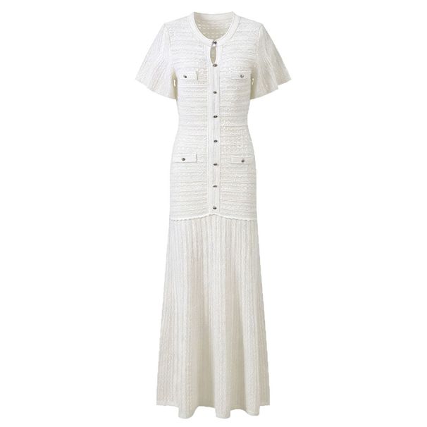 Women's French Elegant Patchwork Knit Dress Style Short Sleeved A Line Slimming Summer Dress_ecoleips.com