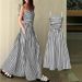 Summer Striped Halter Dress For Women Elegant Off Shoulder Strapless Long Dress Waist Cinching_ecoleips.com