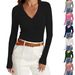 Women's Long-sleeved Solid Color Slim-fit Thin V-neck Knit Top, Versatile For Cross-border Sales_ecoleips.com