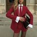 Elegant Red Tie Suit Set Two Piece Set Spring Summer New European American Style Commuter Wear Women's Clothing Shorts Jacket_ecoleips.com