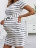 Women's Clothing Pregnant Women Striped Waist Tie Bow Casual Fashion Dress Short Sleeves_ecoleips.com