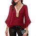 2026 European And American Fashion Casual Deep V-Neck Color-Block Three-Quarter Bell Sleeve Sequin_ecoleips.com