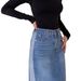 Retro High-Waisted Slimming Denim Skirt For Women With Frayed Edge Slit A-Line Summer Style Casual Elegant Fashion Street Style_ecoleips.com