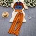 European And American Retro Distressed Set For Women Summer Denim Patchwork Short Sleeve T-Shirt + High Waist Slimming_ecoleips.com