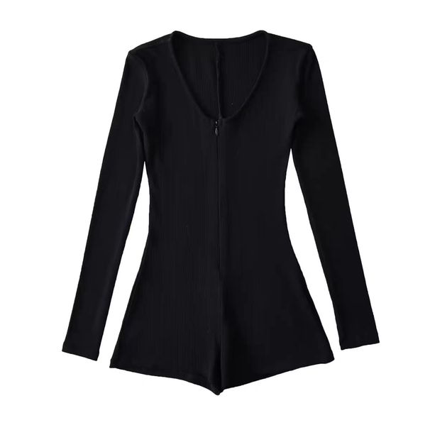 Women's American Style Long Sleeved Jumpsuit Hot Girl Fitness Cycling Outfit Versatile High Waisted Slimming Casual Shorts Spring Autumn_ecoleips.com