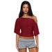 's Best-selling Fashion Women's Loose-fitting Off-shoulder Ruched Sexy T-shirt, Pure And Casual, Waist-revealing_ecoleips.com