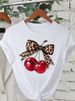 Fashion Cherry Print Women T-Shirt Short Sleeve Crew Neck Casual Tops For Summer Spring Women's Clothing Tops Tees_ecoleips.com