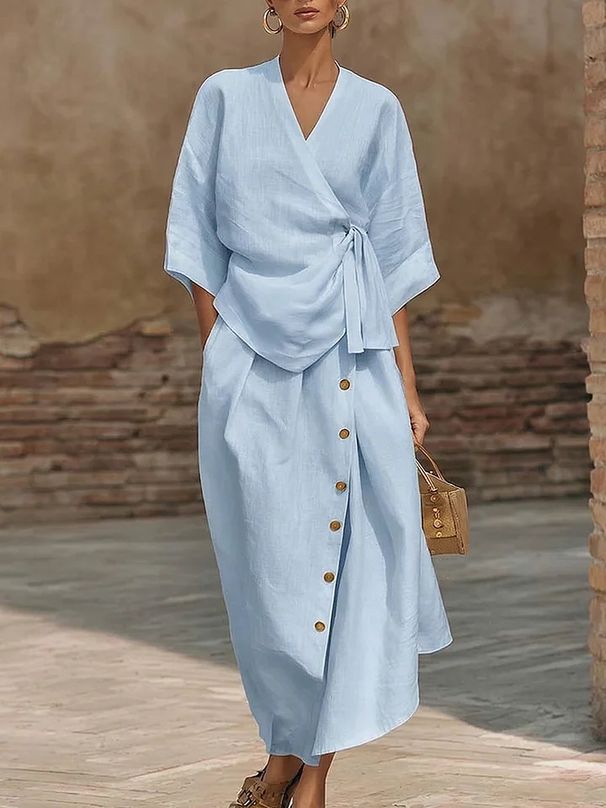 Women's Clothing Women's Casual Loose Dress Two Piece Set Solid Color Spring Summer For Formal & Casual For Women_ecoleips.com