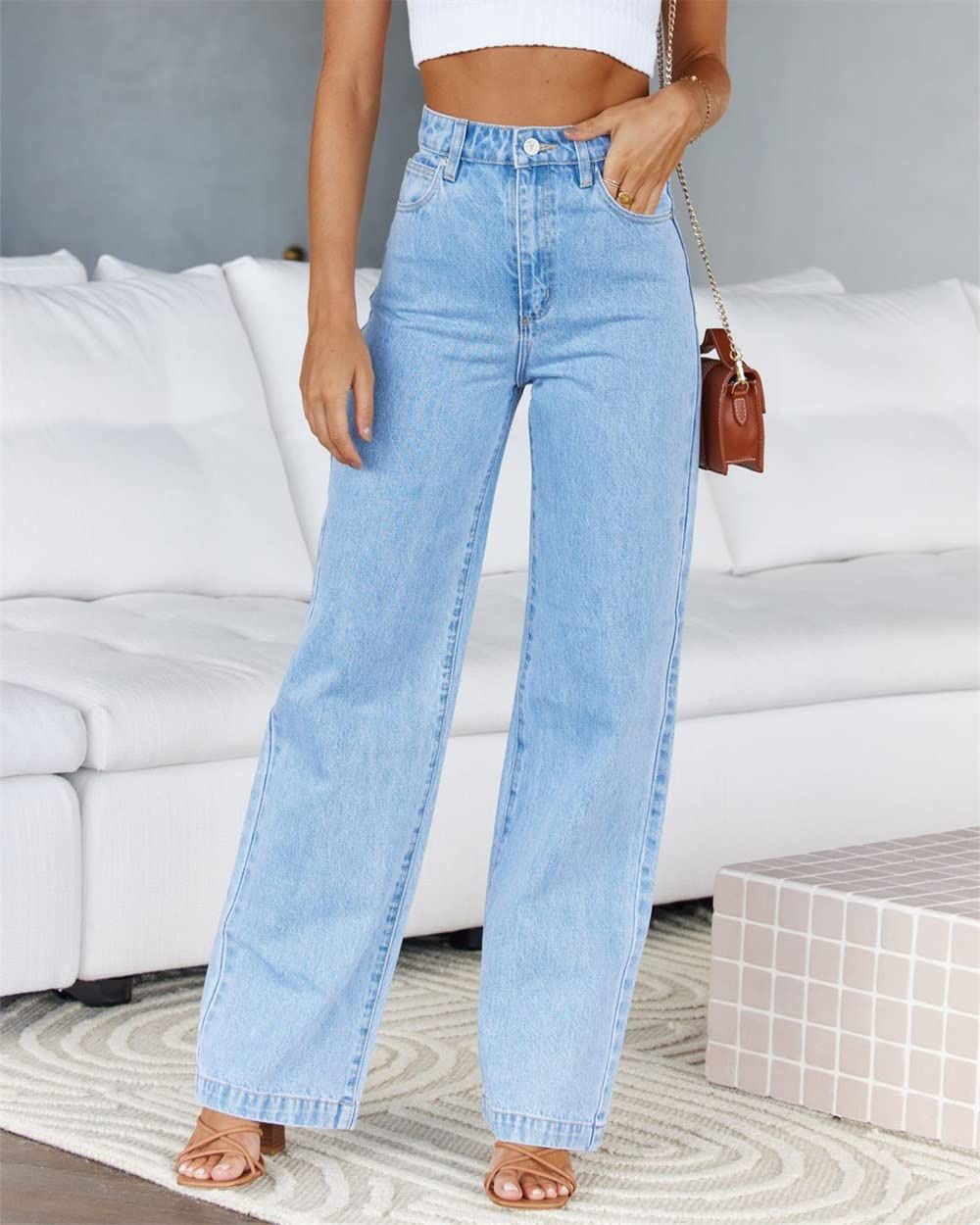 Women's Clothing Elastic Wide Leg Denim Trousers Fashion Washed Jeans_ecoleips.com
