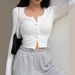 Women's Clothing Women's Slim Fit Long Sleeved T-Shirt European American Style Solid Color Base Layer Shirt Button Cardigan Top For Autumn_ecoleips.com