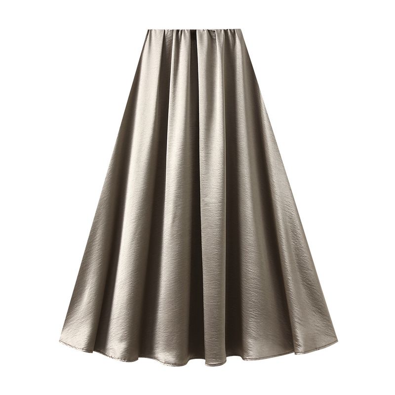 Satin Draped For Women 2025 Spring Autumn New A-line Long High-end Skirt 9903-1_ecoleips.com