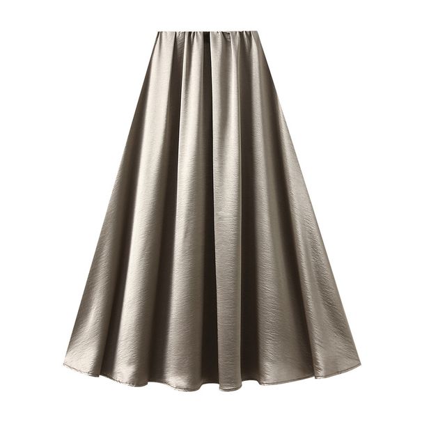 Satin Draped For Women 2025 Spring Autumn New A-line Long High-end Skirt 9903-1_ecoleips.com