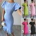 Women's Clothing Ins Net Red Round Neck Lantern Sleeve Ruffles Sexy Elegant Fishtail Skirt_ecoleips.com