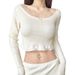 AC503 Pure Desire Lace Trim Low-Neck T-Shirt, Sweet And Spicy Girl's Base Layer, Short Pullover Slim-Fit Stunning Top_ecoleips.com