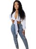 Women's Clothing Slim Fit Rhinestone Studded Pocket Ripped Frayed Hem Jeans_ecoleips.com
