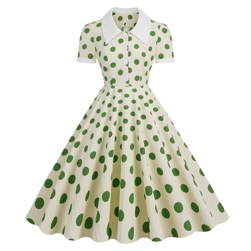 Retro-Chic Commuting Style, Open-Front Dress For Sister's Picnic Outing, Polka-Dot Dress For Girls_ecoleips.com