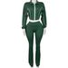 Fashionable Women's Two-Piece Set With Contrast Color Blocking, Ribbed Detailing & Zip-Front Flared Pants – Stylish & Comfortable Outfit_ecoleips.com