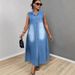Women's Sleeveless Single-Breasted Denim Dress Casual Lapel Long Maxi Retro French Style Summer New Dress_ecoleips.com