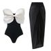 Women's Clothing Women's Black White Strapless Bow One Piece Swimsuit Modest Coverage Quick-Dry Polyester Beach Pool Ready Clothing_ecoleips.com