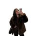 Luxury Faux Fur Coat For Women - Winter Warm Thick Long Sleeve Fashion Outerwear With Belted Design, Notch Collar, Coffee & Beige_ecoleips.com