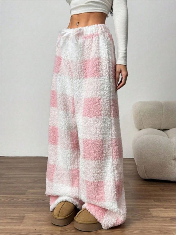 A Pair Of Women's Spring, Autumn And Winter Pajamas, Loose, Casual Checked Pants, Fleece And Thickened Pants, And Home Wear_ecoleips.com