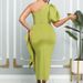Women's Fashion 2025 Summer New OL Elegant Waist-Cinching Puff Sleeve Asymmetric Shoulder Party Split Dress_ecoleips.com