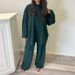 Women's Clothing Corduroy Two Piece Set Autumn Elegant Crew Neck Long Sleeve Top With Pants Solid Color_ecoleips.com