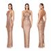 Verve Women's Sleeveless Sexy French Style With Slit Sequins And Halter Neck Party Evening Dress_ecoleips.com