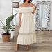 Voya Women's European And American Vacation Casual Style Off-Shoulder Waist-Cinching Dress Women's Clothing_ecoleips.com