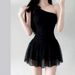 Women's One Piece Swimsuit Solid Color One Shoulder Dress Style Conservative Slimming Girlish Pure Sexy for Vacations And Hot Springs_ecoleips.com