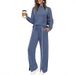 Women's Split Hem Long Sleeve Lounge Set – Stretchy Round Neck Pullover & Joggers (Black, Beige, Khaki, Dark Gray, Navy, Army Green)_ecoleips.com