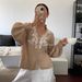 Women's V Neck Long Sleeve Top Heavy Embroidery Pearl Single Breasted European American Style Solid Color Lantern Top_ecoleips.com