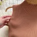 Brown Sleeveless Mini Dress Women's Mock Neck Sundress Flared Stretchy Ribbed Knit A-Line Casual Summer Party Vacation Dress_ecoleips.com