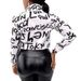 Large-Size Fashionable And Elegant T-Shirt With Letter-Painted Color Printing, Buttoned Collar, Open-Front Long-Sleeve K_ecoleips.com