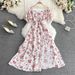 Floral Print Tea Break Dress Summer Style Slimming Flattering Square Neck a Line Full Skirt Gentle Sweet First Love Style_ecoleips.com