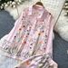 Korean Style Floral Print Two-Piece Set Women's Autumn Polo Shirt & Wide Leg Pants Outfit_ecoleips.com