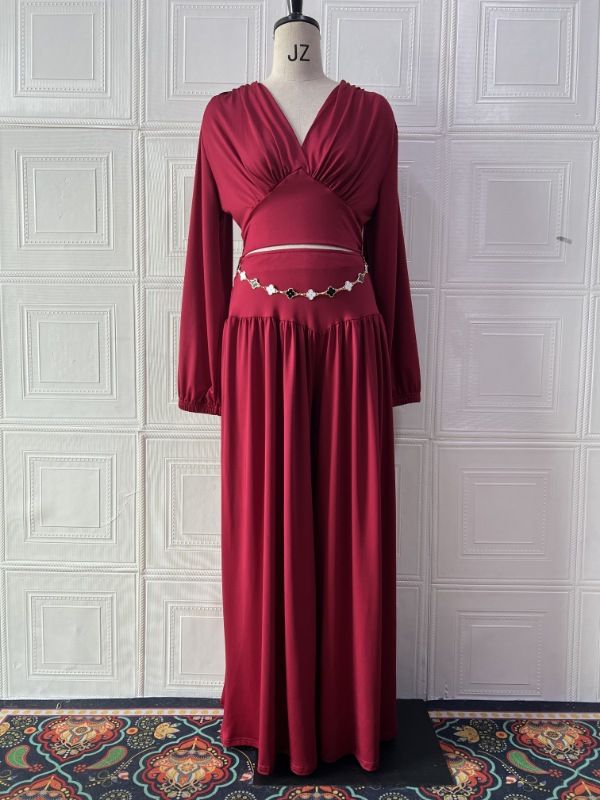 Women's Clothing Summer 2026 Style Two Piece Set Crop Top With Ruffles Wide Leg Pants Casual American Style Polyester_ecoleips.com