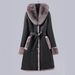 Women's Faux Leather Trench Coat With Faux Fur Collar - Slim Fit Long Winter Jacket, Warm PU Leather Outerwear For Office & Casual_ecoleips.com