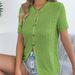 Real Shot Of 2026 Spring/summer European And American Solid Color Hollow-out Button Short-sleeve Knit Top,_ecoleips.com