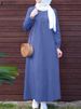 ZANZEA Denim Blue Muslim Hijab Abaya Robes Autumn 2024 Long Sleeve Loose Casual Islamic Maxi Dress Solid Women Kaftan Dresses_ecoleips.com