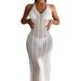 Women's Clothing Sexy Hollow Perspective Beach Sleeveless Halter Neck Dress Female Slim Fit Sexy Backless Long Dress_ecoleips.com