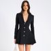 Elegant Sexy Blazer Dress, Deep V‑Neck Long Sleeve Design, Classic Single Breasted Detail, Skinny Slimming Silhouette, Chic Office Evening Party Wear_ecoleips.com