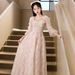 Women's Light Luxury Niche Style Long Sleeved Evening Gown French Elegant Pink Summer New Wedding Party Wear_ecoleips.com
