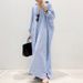 Women's Plus Size Women's Clothing Long Skirt Striped Straight Skirt Shirt Dress Loose Coat Three-quarter Sleeve Dress_ecoleips.com