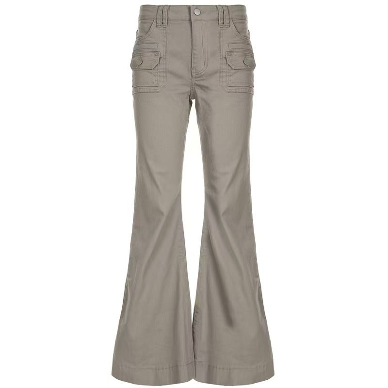 K European And American Retro Flare Low-Waisted Workwear Micro Flare Jeans For Women, Slim Fit, Leg-Lengthening, Slimming, Casual Long Pants_ecoleips.com