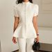 Women's Summer Blazer With Bubble Sleeves & Waist Cinch – Stylish Polyester Cropped Jacket, Button-Up Office-To-Dinner Top (White, S-2xl)_ecoleips.com
