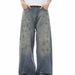 Unisex Distressed Washed Wide-Leg Jeans – Oversized Streetwear Denim Pants With Splatter Paint Effect_ecoleips.com